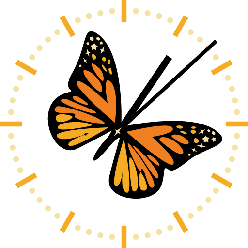 Arise logo featuring a monarch butterfly with antennae pointing at the clock time of 1:08